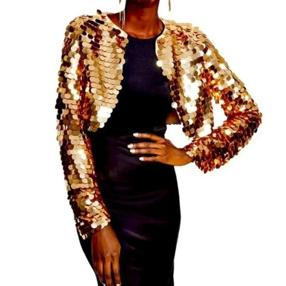 Metallic shimmery brown open front cardigan Bolero top size large - Picture 5 of 5